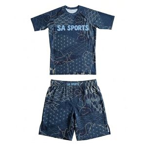 Conjuntos de Rash Guard MMA con Patrón Geométrico de Micro Cuadrícula Azul Marino, Ropa de Ejercicio, Precio de Fábrica al por Mayor, Capa Base Táctica - Product Image 1