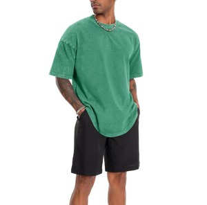 T-shirt vert délavé en coton 100 % pour homme, coupe oversize, manches courtes, col rond, style streetwear, couleur unie, OEM ODM, le plus vendu - Product Image 4