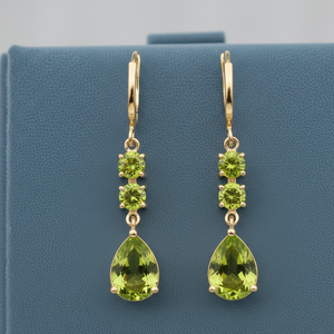 Pendientes Colgantes Clásicos Verdes con Diseño de Pera y Redondo, Plata de Ley 925, Chapados en Oro, Joyería de Regalo a Precio de Mayoreo - Product Image 1