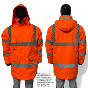 Veste de sécurité réfléchissante haute visibilité ANSI Classe 2, LED clignotante, imperméable, respirante, col montant, vêtements de travail d'hiver - Product Image 5