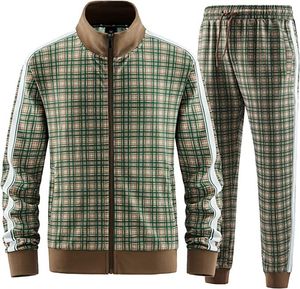 Conjunto Deportivo a Cuadros para Hombre con Franjas Laterales, Cierre de Cremallera, Cintura Elástica, Ropa Casual de Otoño - Product Image 1