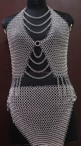 Women's <b>Silver</b> Plated Stainless Steel Chainmail Fashion Armour <b>Crop</b> <b>Top</b> Irregular Shape Design - Product Image 4