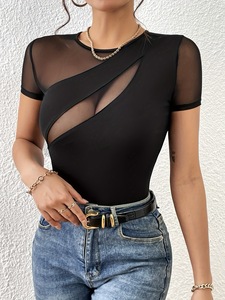 Women's Regular Fit XS Nonwoven O-Neck Leopard Print Short Sleeve <b>Plain</b> Anti-Wrinkle Quick Dry Eco-Friendly 100% Cotton T-Shirt - Product Image 3