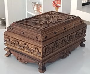Wholesale Antique Wood Trinket <b>Jewellery</b> <b>Box</b> with Decorative Floral Carvings Polished Maple High Strength Wedding Gift - Product Image 3