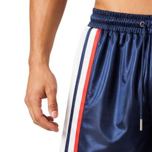 Shorts de basket-ball pour hommes bleu marine personnalisés avec panneau latéral blanc et rouge, shorts d'entraînement sportifs, taille élastique, vêtements de sport, gym, fitness - Product Image 3