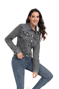 <b>denim</b> <b>jacket</b> Women's <b>Denim</b> Jean <b>Cropped</b> <b>Jacket</b> Women Casual Outwear Fall <b>Jacket</b> <b>Denim</b> Button up Coat Oversize OEM Service - Product Image 3