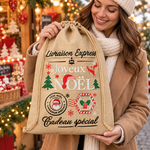 Natural <b>Jute</b> Christmas <b>Gift</b> Pouch 40x50 cm Drawstring <b>Bag</b> Un-laminated Festive <b>Gift</b> Sacks Custom Logo Screen Print Wholesale Bul - Product Image 6