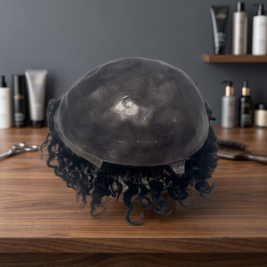 Prótesis Capilar de Cabello Humano con Base Tipo Piel, 130% de Densidad, Cabello Remy Indio, Rizado Kinky/Ondulado Suelto, Parte Central, 100% Atada a Mano con V-Loop - Product Image 4
