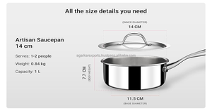 Casserole à lait en acier inoxydable triple couche de 1,4 L et 16 cm |   Casserole à thé avec couvercle pour l'exportation - Product Image 6