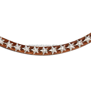 Tan véritable cuir vague forme étoile cristaux décoratifs à la main en cuir cheval front bande en pleine taille Cob au meilleur prix - Product Image 6