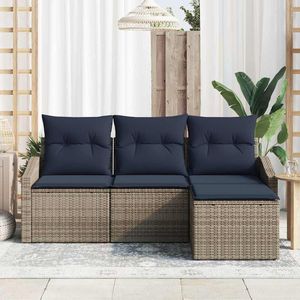 Conjunto de Sofá de Jardín de 4 Piezas en Poliratán Gris con Cojines, Elegante Colección de Muebles para Exteriores - Product Image 3