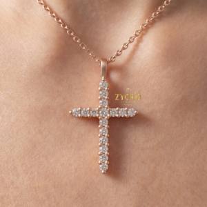 Collier pendentif classique en forme de croix de Jésus avec diamants, en argent sterling 925, lien luxueux, cadeau religieux pour fiançailles, mariage, mode quotidienne - Product Image 5