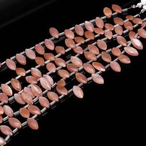 Perles de pierre de lune naturelle pêche facettées en forme de marquise, percées sur le côté, pour la fabrication de bijoux, 7x12-8x13mm, 8 pouces, vente en gros - Product Image 2