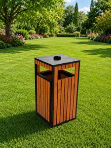 Bac à compost rectangulaire d'extérieur en bois, design minimaliste, avec cadre métallique et dessus ouvert, pour usage en jardin - Product Image 4