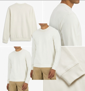 เสื้อสเวตเชิ้ตคอกลมสีขาวนวลแบบเรียบสำหรับผู้ชาย เสื้อพูลโอเวอร์ผ้าฟลีซสีขาวนวลแบบเรียบ ขายส่งเสื้อสเวตเชิ้ตผู้ชายแบบสั่งทำ - Product Image 3