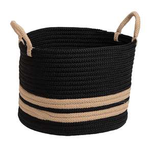 Panier de rangement en jute et coton tissé avec poignée, organisateur rond artisanal pour vêtements, jouets, cuisine, plantes - Product Image 1