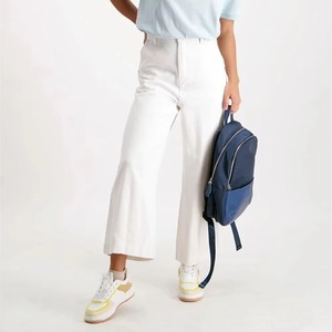 Pantalon décontracté taille haute en coton blanc coupe droite ample style été couleur unie tissu tissé - Product Image 4