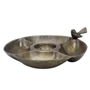 Mangeoire à oiseaux vintage en bronze, bol texturé en métal, bain d'oiseaux, mangeoire de table de jardin, plat d'alimentation pour petits animaux d'extérieur, mangeoire à oiseaux - Product Image 4