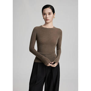 Suéter de Lana sin Costuras Island Precision, Manga Larga, Cuello Redondo, Corte Ajustado, Color Rosa Sólido, Tejido de Punto, Ropa Casual - Product Image 3