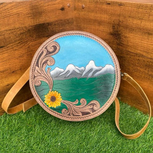 Custom Hot Selling Leather Sling Bag Cowhide Tooled Leather Round Handbag Women Carving Leather Shoulder Sling Bag Canteen Bags - Product Image 4
