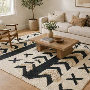 Handwoven Cotton Decorative <b>Rug</b> with Diamond Texture for Farmhouse Living <b>Spaces</b> - Product Image 1