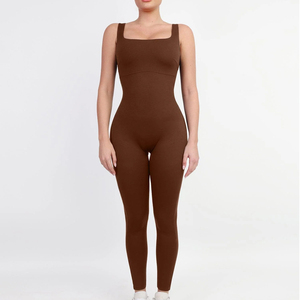 Private label Activewear Women One Piece Fitness Jumpsuit Square Neck Sleeveless Training Wear <b>Compression</b> Tank Bodycon Slim - Product Image 1