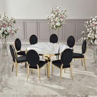 Table de banquet de mariage moderne en acier inoxydable avec plateau en verre miroir électroplaqué brillant, facile à nettoyer, pour événements et location