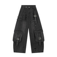 Jeans en denim à jambe large personnalisés, motif uni brodé, coupe confortable pour hommes, importateurs de vêtements - Production sous marque privée