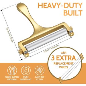 Idéal pour le cheddar, le gruyère, la raclette, la mozzarella - Trancheuse à fromage en acier inoxydable avec 3 fils supplémentaires dorés - Product Image 2