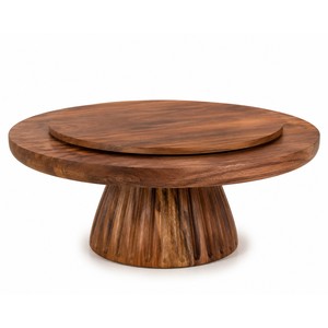 Acacia Wood <b>Rotating</b> <b>Cake</b> <b>Stand</b> with Fluted Pedestal Base - Wholesale - Product Image 1