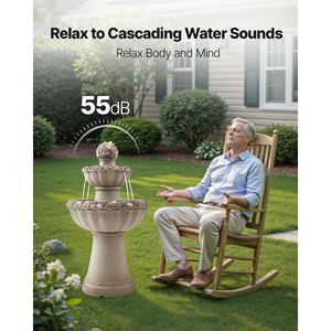 Fontana a cascata da esterno alta 36,5 cm, a 2 livelli, con base a roccia, in resina di fibra di vetro, elegante fontana in resina di fibra di vetro - Product Image 4