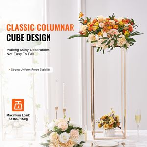 2 Pezzi Colonna Vaso in Metallo Dorato da 80 cm, Espositore Floreale Geometrico per Decorazioni Nuziali, Vetrina Floreale Rettangolare - Product Image 2
