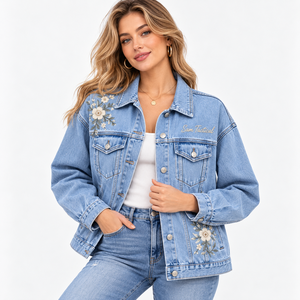 Chaqueta Vaquera Personalizada de Alta Calidad para Mujer, Estilo Casual, Color Rosa y Negro, Tejido Vaquero Teñido, Larga, Transpirable, con Relleno de Algodón - Product Image 1