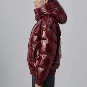 Chaqueta de plumón brillante de poliéster de diseño en oferta, personalizada, suave, impermeable, transpirable, para exteriores, talla grande, para mujer - Product Image 2