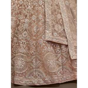Sparkling Beige Embroidered <b>Net</b> Plus Size Lehenga Choli for Engagement - Product Image 2