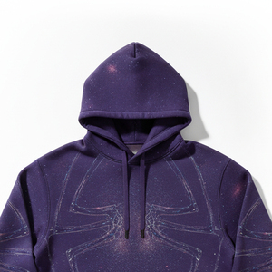 Sweat à capuche tendance unisexe en molleton avec imprimé toile d'araignée en mousse bleu, rose et noir – Vente en gros streetwear - Product Image 3