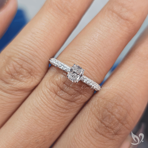 0.50CT Elongated <b>Cushion</b> Cut Lab Grown Diamond <b>Ring</b> Three Row Pave Band Soft Romantic Slim Shape 10K White Gold - Product Image 4