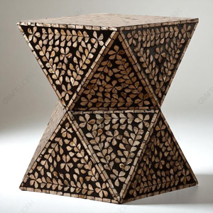 Table d'appoint en os incrusté, motif feuille florale en mosaïque, design sablier, faite à la main, style buffet, pour salon - Product Image 1