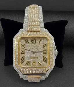 Montre Hip Hop de haute qualité en or rose, entièrement sertie de diamants Moissanite romains, mouvement automatique carré, acier inoxydable, étanche - Product Image 1