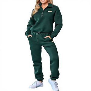 Custom Logo Printed Multi-Color Solid 100% Cotton Lightweight Women Sports Hoodie Leisurewear <b>Tracksuit</b> Autumn Warm Casual Set - Product Image 1