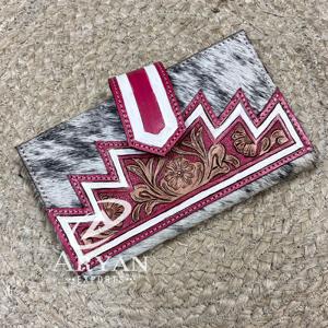 Nouveau Portefeuille en Cuir de Vachette Véritable Fait Main Style Western 2026, Pochette Florale Gravée, Élégant Porte-Cartes Organisateur Parfait pour Femme - Product Image 1