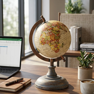 ลูกโลกตั้งโต๊ะสุดหรูพร้อมขาตั้งไม้ เหล็ก และพลาสติก |   ลูกโลกแผนที่โลกตกแต่งสำหรับโต๊ะทำงาน ห้องอ่านหนังสือ และตกแต่งภายในบ้าน - Product Image 2