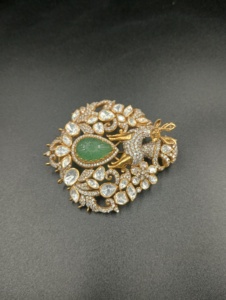 Broches en pierre Polki double verte en argent 925 plaqué or, design floral fait main, pour mariage et soirée, unisexe - Product Image 3