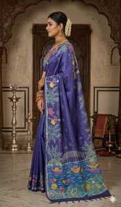 <b>Purple</b> Printed Bishnupuri Pure Silk Saree Set Women Indian Pakistani Clothing Regular Fit Casual Ethnic Wear - Product Image 3