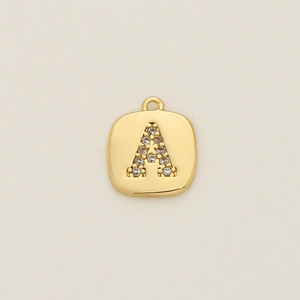 Collier avec pendentif en forme de croix à 26 lettres, pendentif carré en or véritable 14 carats, plaqué cuivre, pendentifs à la mode Europe Amérique, breloques - Product Image 4