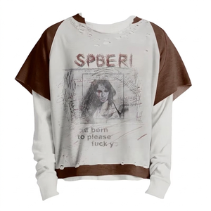 เสื้อยืดสตรีทแวร์ลายสกรีนสองชั้นสำหรับฤดูร้อนรุ่นล่าสุด เสื้อยืดสองชั้นแบบฟอกสี ผ้าเจอร์ซีย์คอตตอน 100% ผ้าเปล่าเรียบๆ - Product Image 4