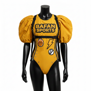 Traje de Baño Premium para Mujer en Nailon y Spandex GSM, Amarillo con Paneles en Contraste Negro, Parche Bordado, Logotipo Personalizado - Product Image 1