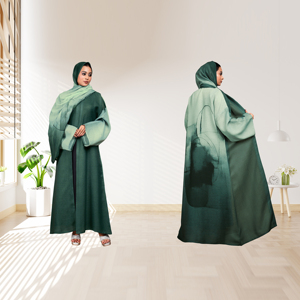 Abaya de Lino Holgada Tallas Grandes para Fiesta de Noche, Eid, Ramadán, Diseño Minimalista Sólido en la Espalda, con Pañuelo a Juego, Elegante, Modesta, Largo hasta el Suelo - Product Image 4