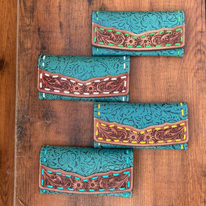 Nouveau design usiné à la main sculpture portefeuille en cuir pochette coque de téléphone carte élégant couleur Turquoise portefeuille multi-usages cuir occidental - Product Image 3