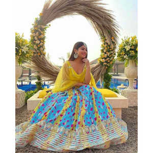 FB Mujer Beautiful Blue Party Wear Lehenga Choli Talla M con Impresión Digital - Product Image 2